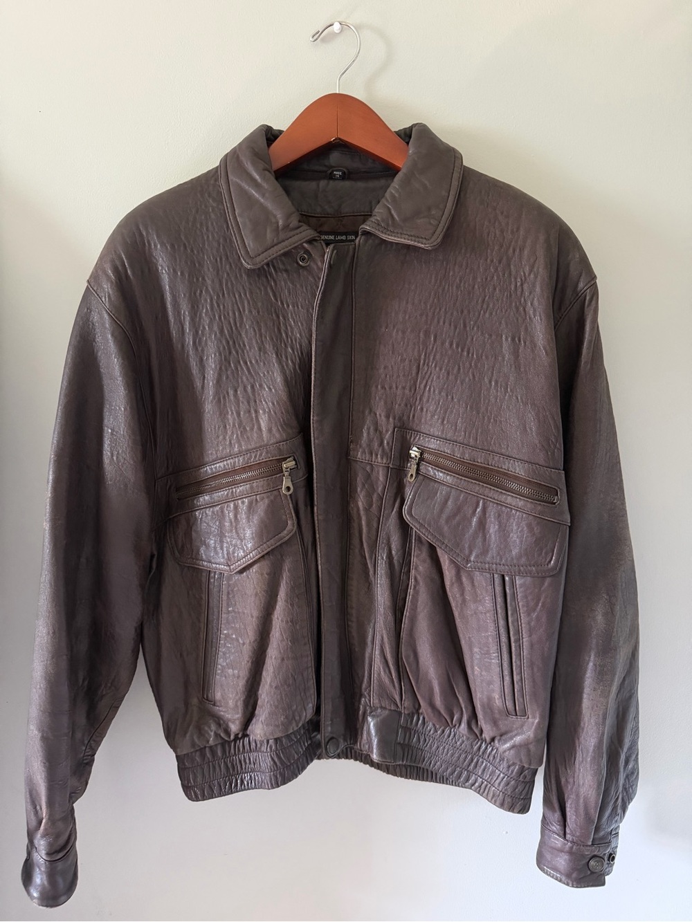 Vintage R&R Jean Co Brown Lambskin Leather Bomber Size L